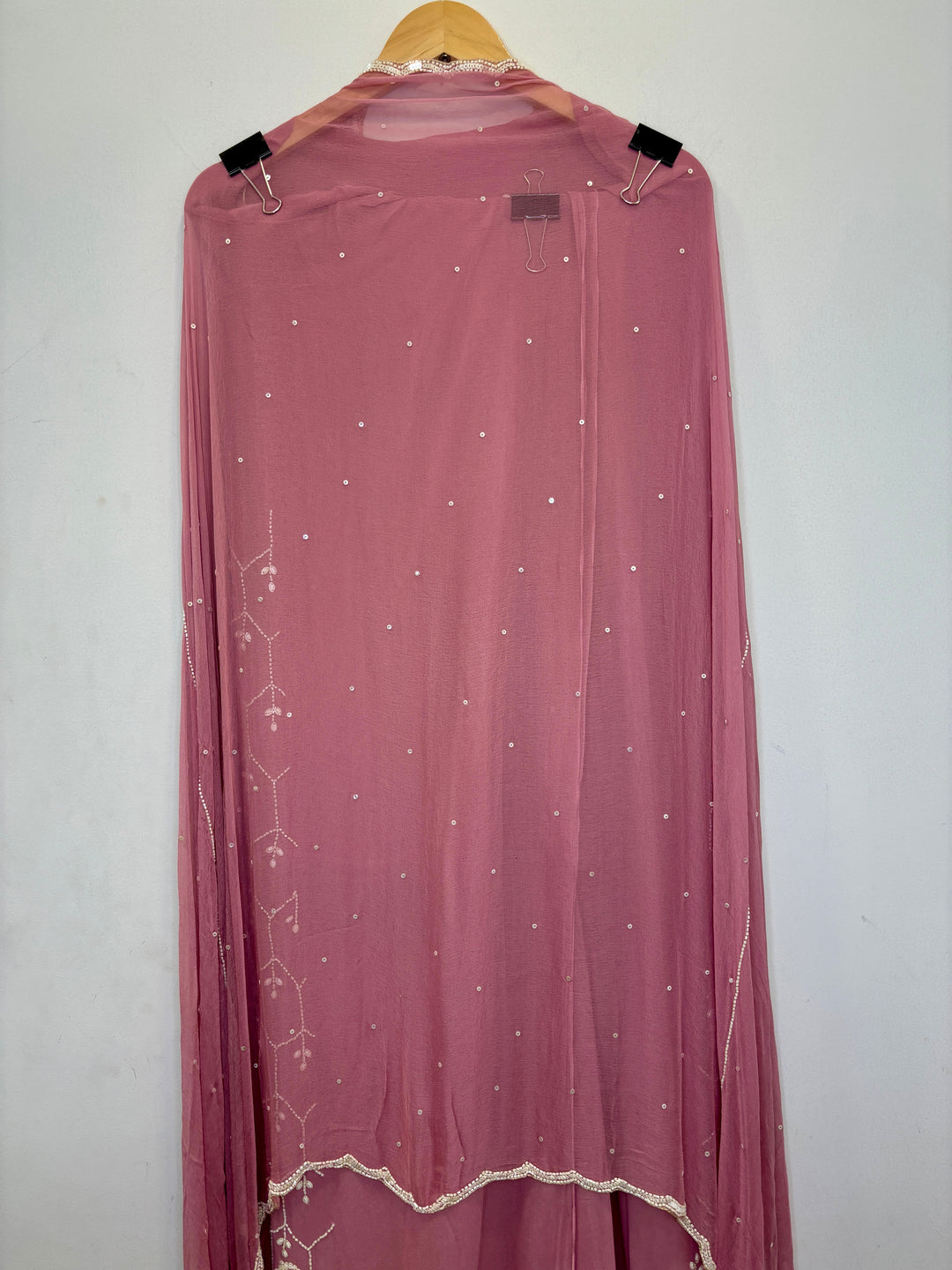 Pink Georgette Unstitched Suit with 3D Handwork
