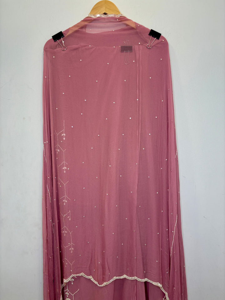 Pink Georgette Unstitched Suit with 3D Handwork