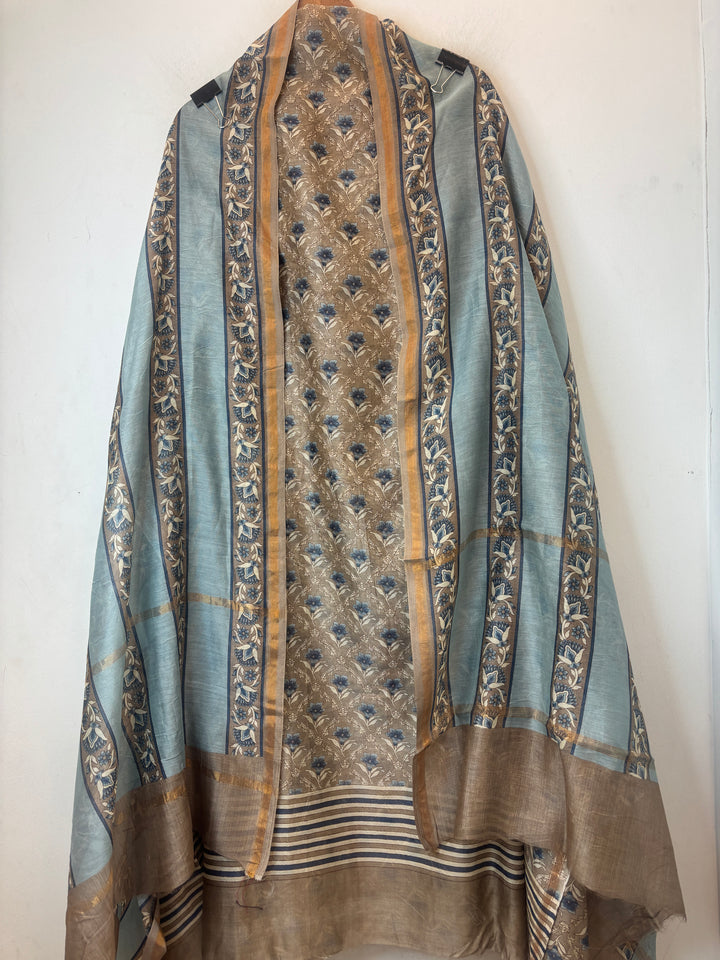 Grey Maheshwari Printed Unstitched Suit Set DB201