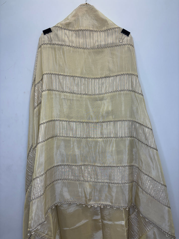 Tissue Shimmer Unstitched Suit with Handwork &amp; Pearl Detailing