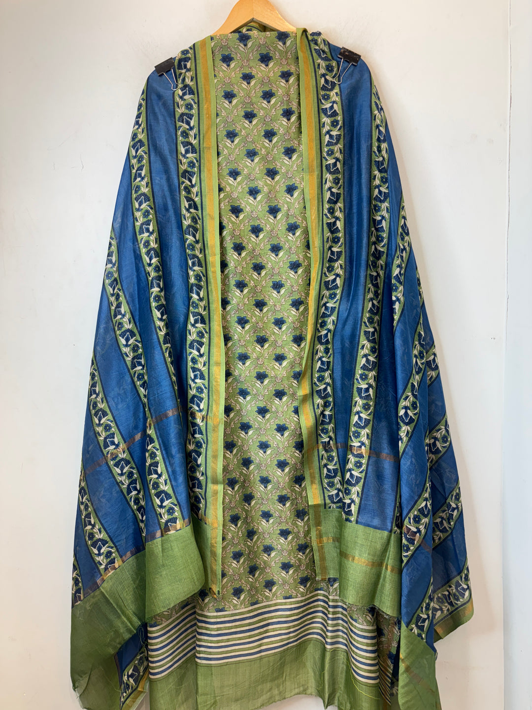 Green Maheshwari Printed Unstitched Suit Set DB201