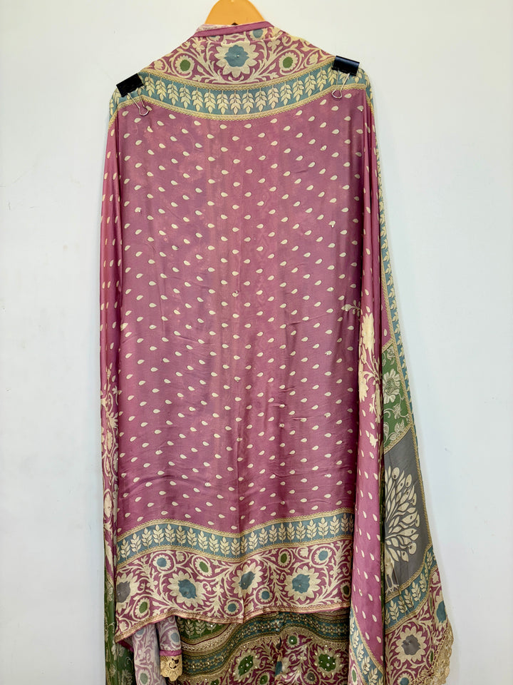 Pink Pakistani-Inspired Satin Organza Unstitched Suit with Zari Cutwork