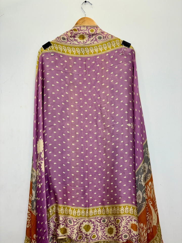 Purple Pakistani-Inspired Satin Organza Unstitched Suit with Zari Cutwork