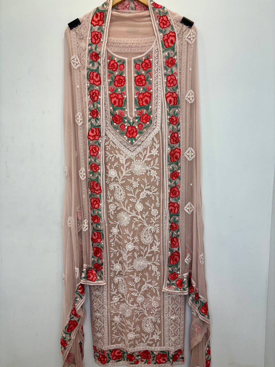 Georgette Lucknavi Unstitched Suit with Parsi &amp; Lucknavi Embroidery