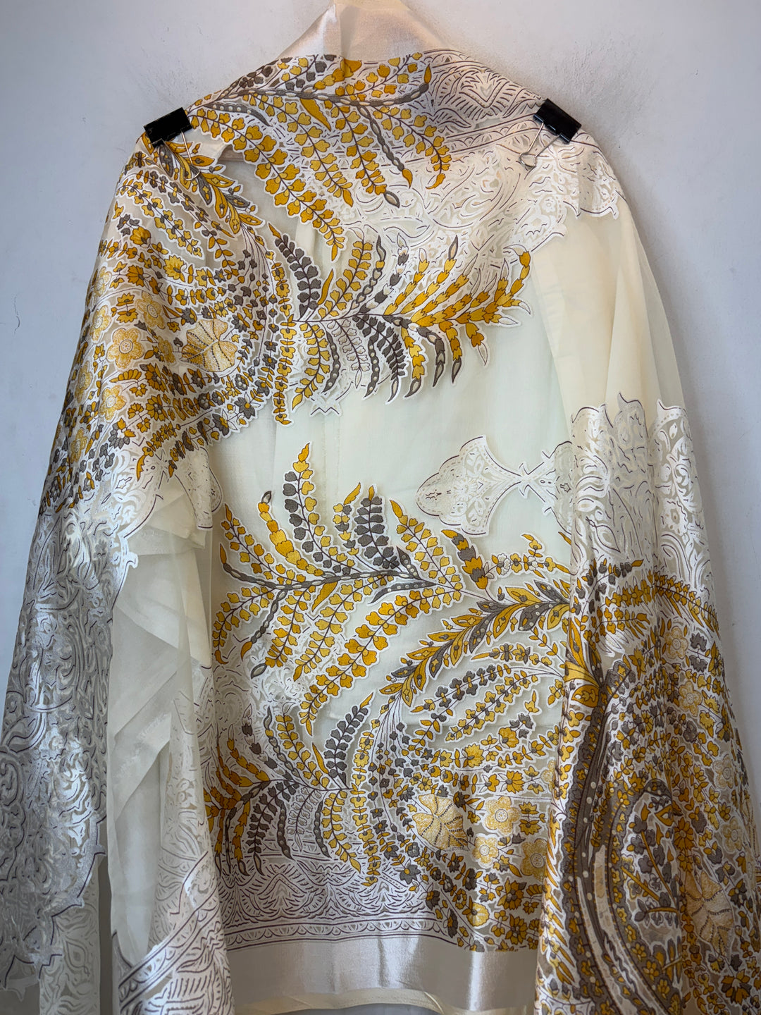 Golden Chanderi Unstitched Suit Set with Cutwork Embroidery