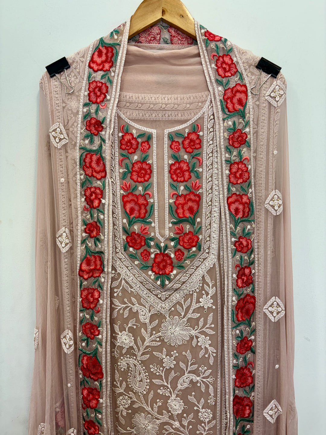 Georgette Lucknavi Unstitched Suit with Parsi &amp; Lucknavi Embroidery