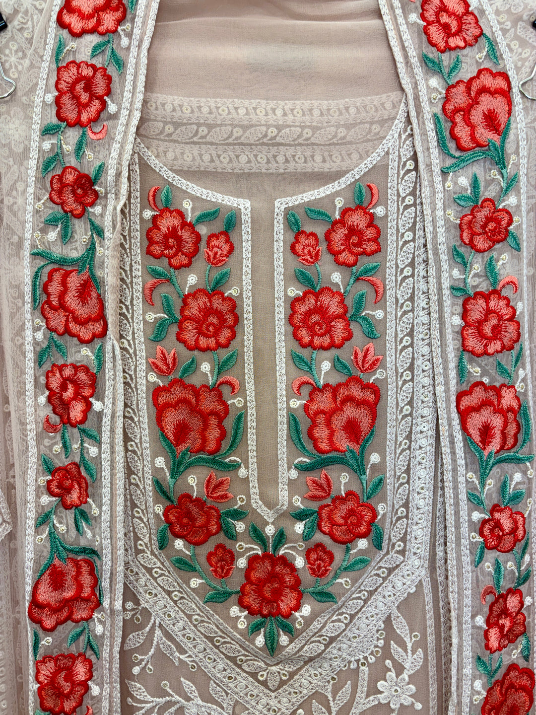 Georgette Lucknavi Unstitched Suit with Parsi &amp; Lucknavi Embroidery