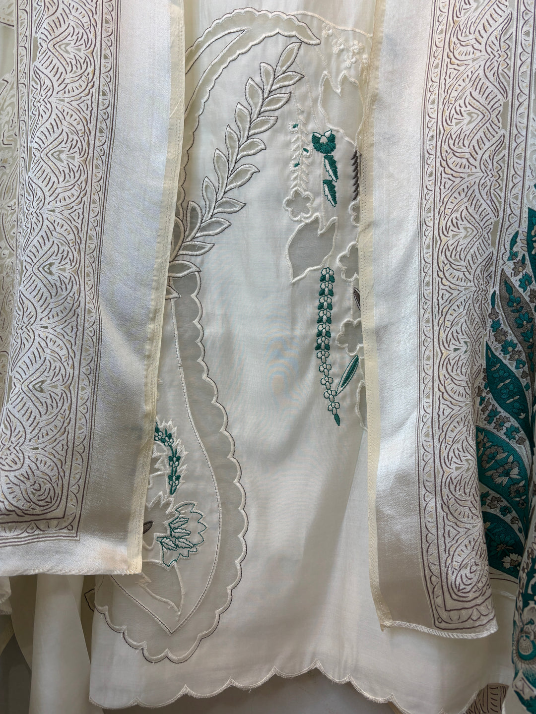 Blue Chanderi Unstitched Suit Set with Cutwork Embroidery