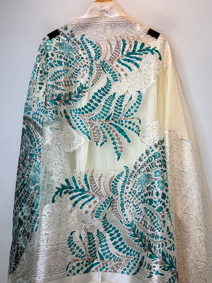 Blue Chanderi Unstitched Suit Set with Cutwork Embroidery