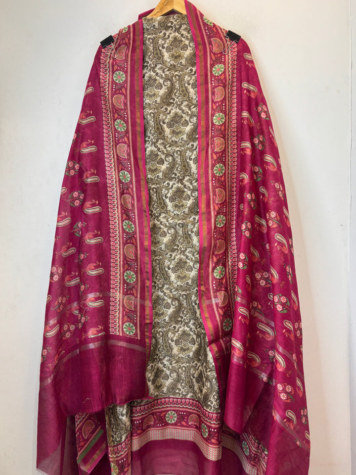 Pink Maheshwari Printed Unstitched Suit Set DBPM104