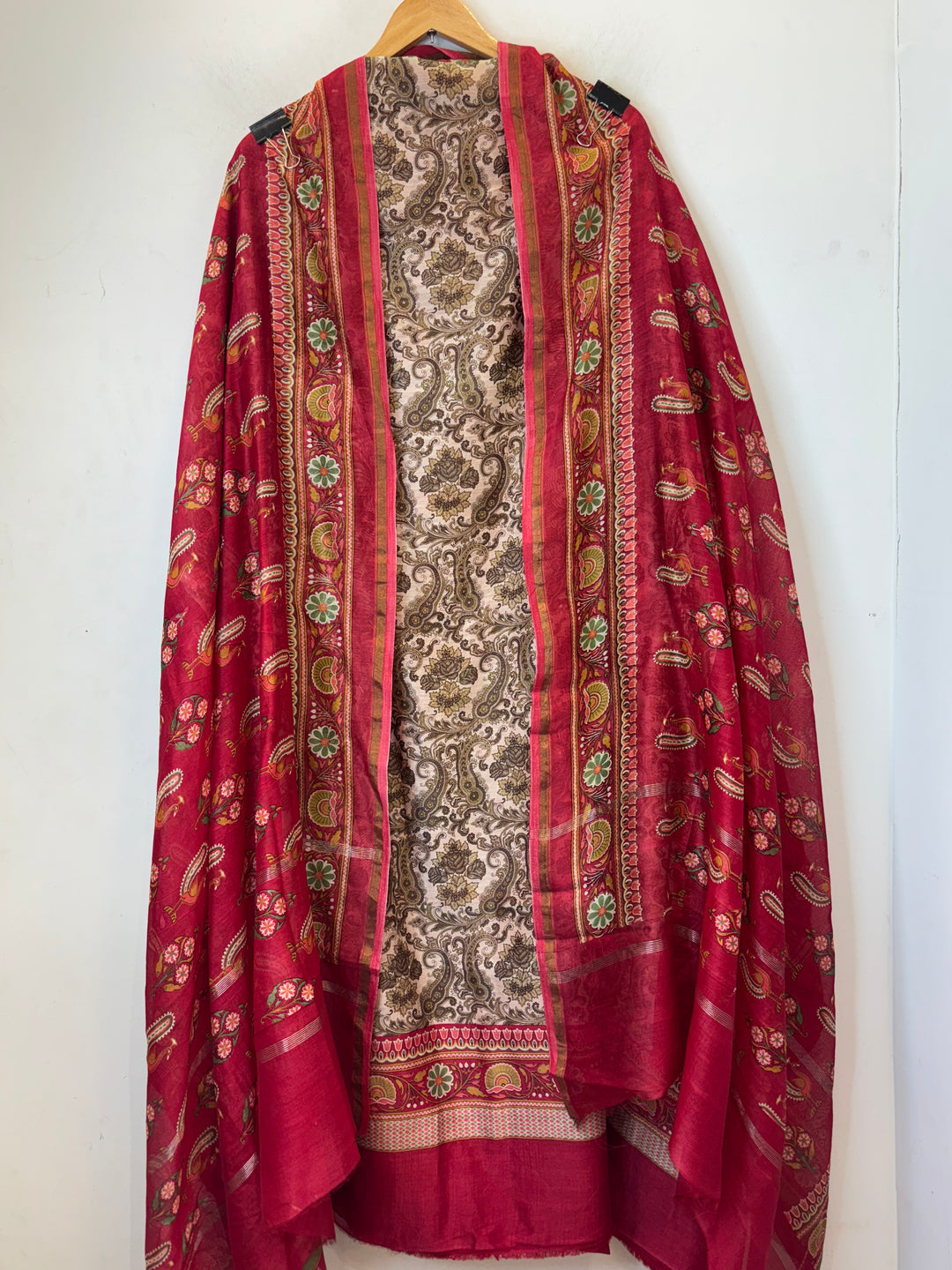 Maroon Maheshwari Printed Unstitched Suit Set DBPM204