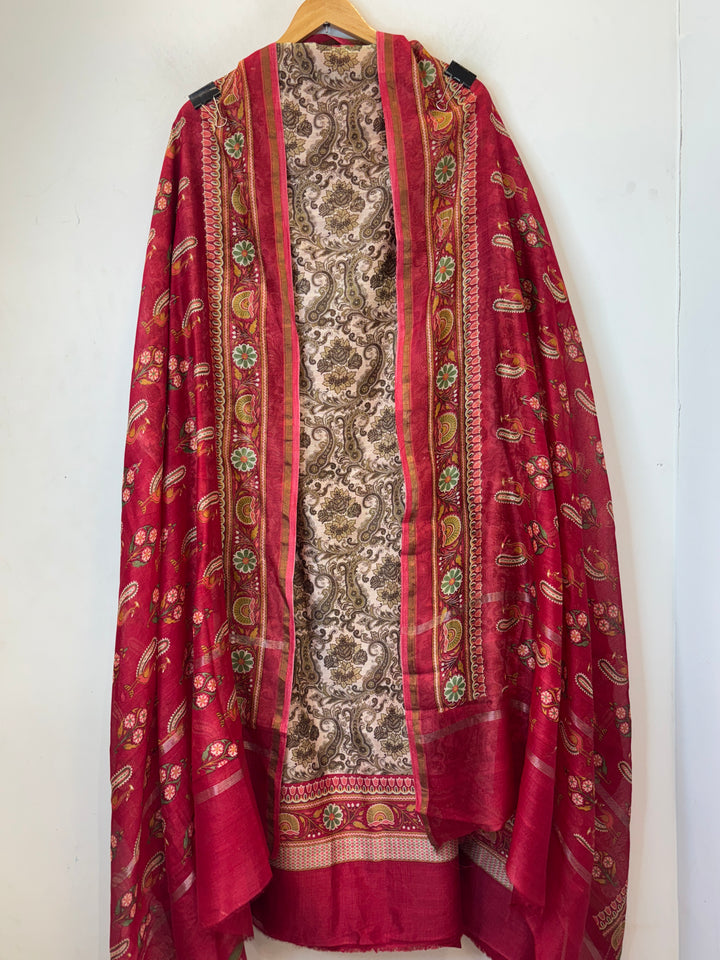 Maroon Maheshwari Printed Unstitched Suit Set DBPM204