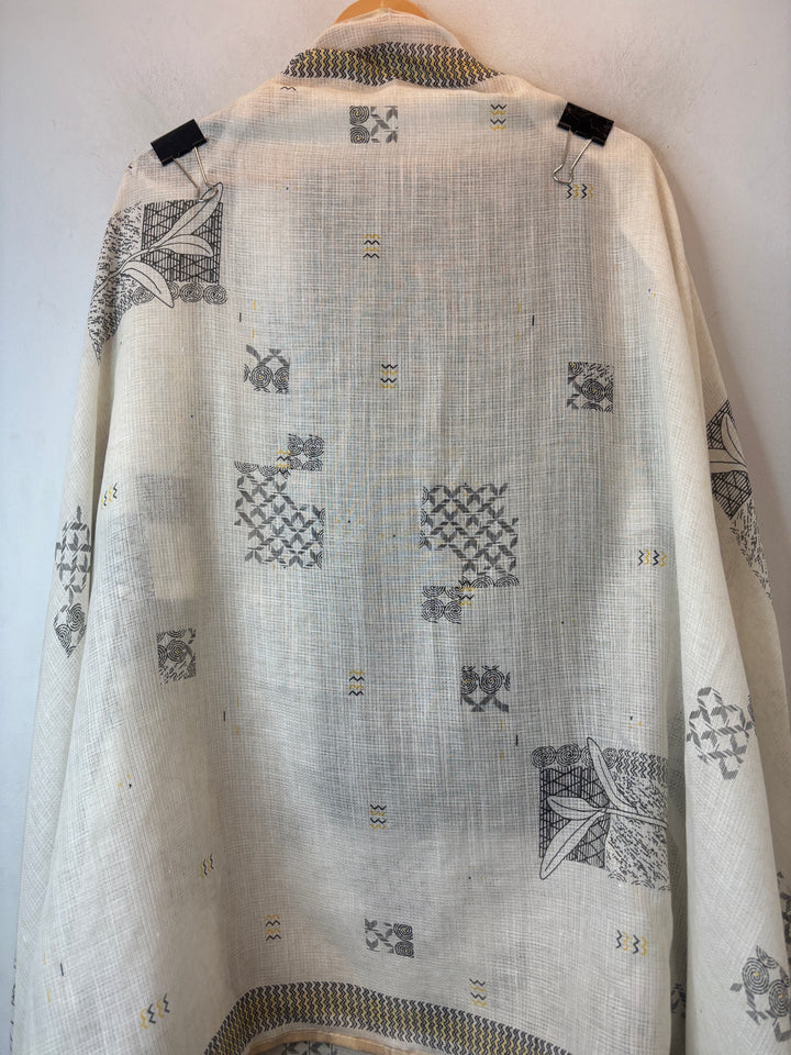 Grey Soft Cotton Printed Unstitched Suit Set with Bead Work