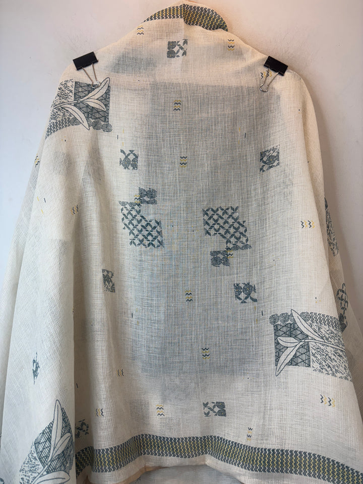 Green Soft Cotton Printed Unstitched Suit Set with Bead Work
