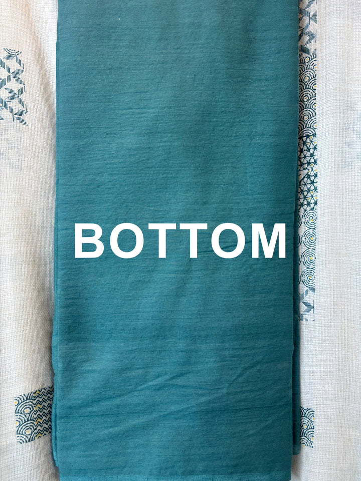 Green Soft Cotton Printed Unstitched Suit Set with Bead Work