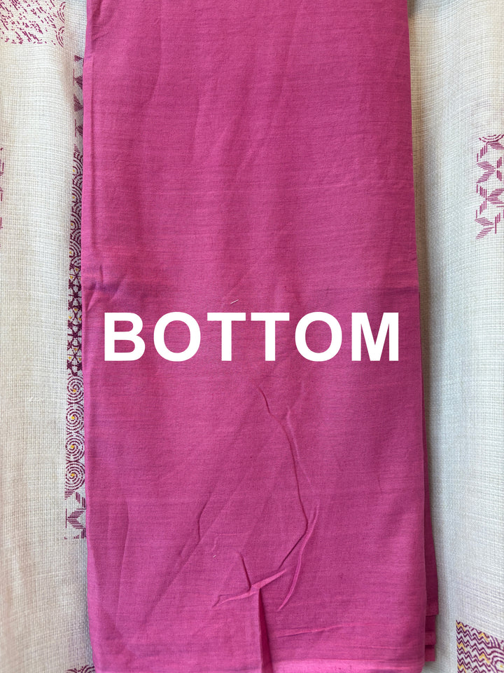 Pink Soft Cotton Printed Unstitched Suit Set with Bead Work