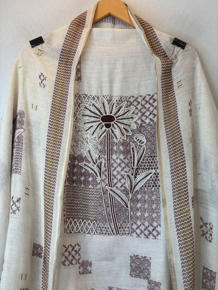 Maroon Soft Cotton Printed Unstitched Suit Set with Bead Work