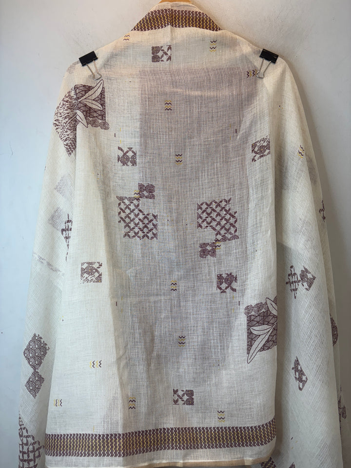 Maroon Soft Cotton Printed Unstitched Suit Set with Bead Work
