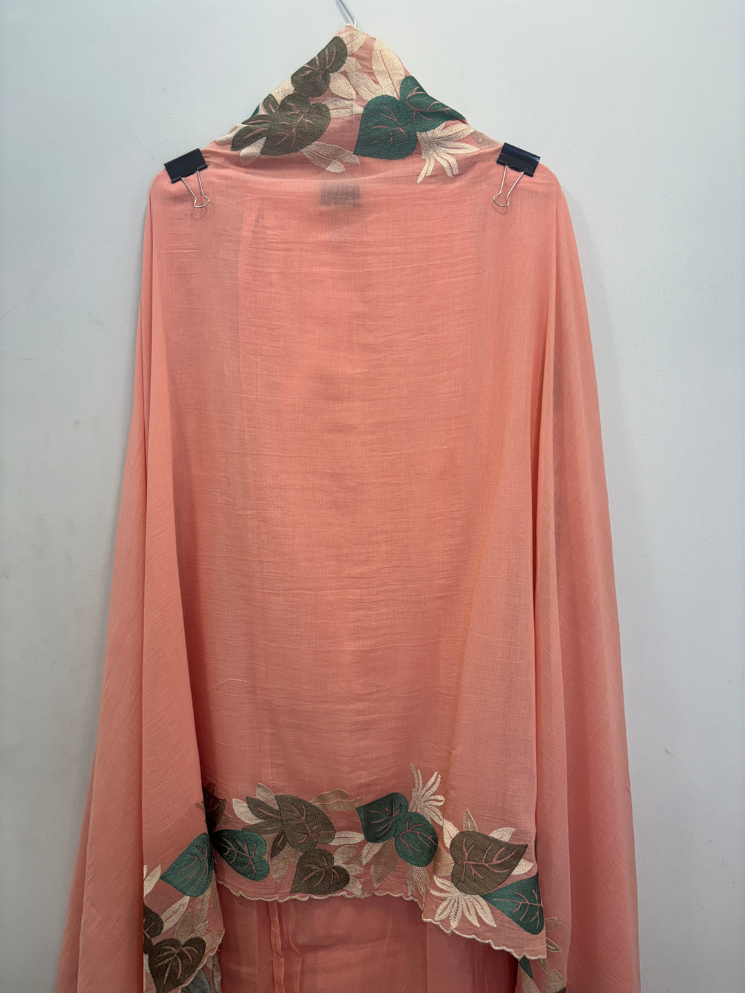 Peach Mul Cotton Unstitched Suit with Embroidery &amp; Lace Detailing