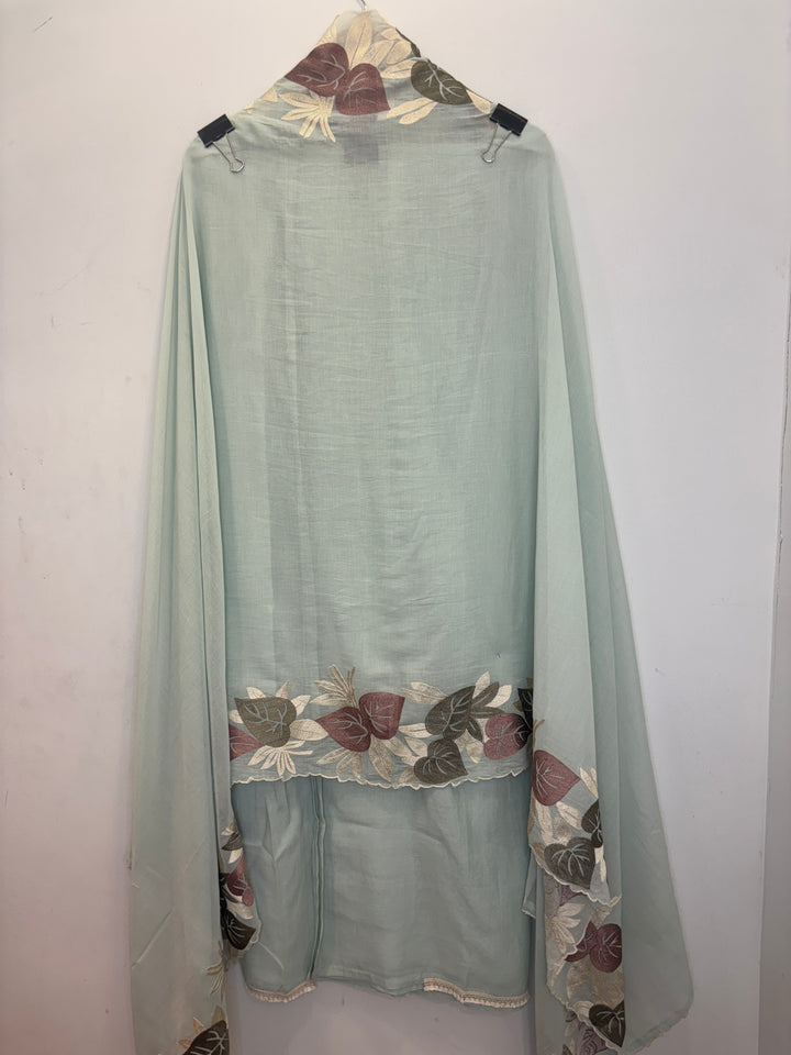 Blue Mul Cotton Unstitched Suit with Embroidery &amp; Lace Detailing