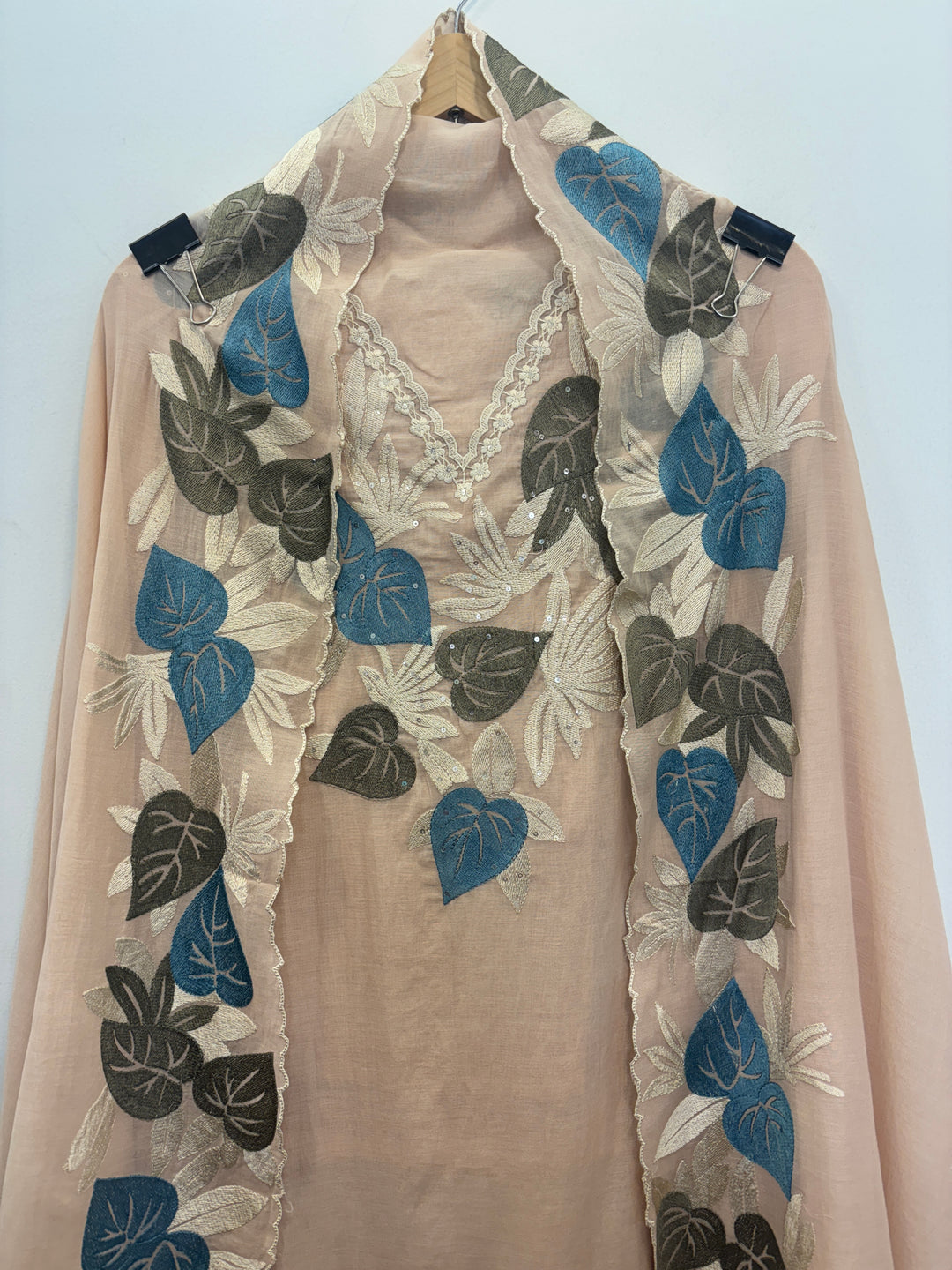 Beige Mul Cotton Unstitched Suit with Embroidery &amp; Lace Detailing