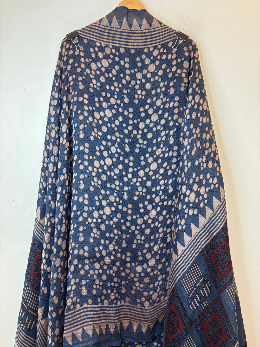 Blue Linen Ajrakh Block Printed Unstitched Suit Set