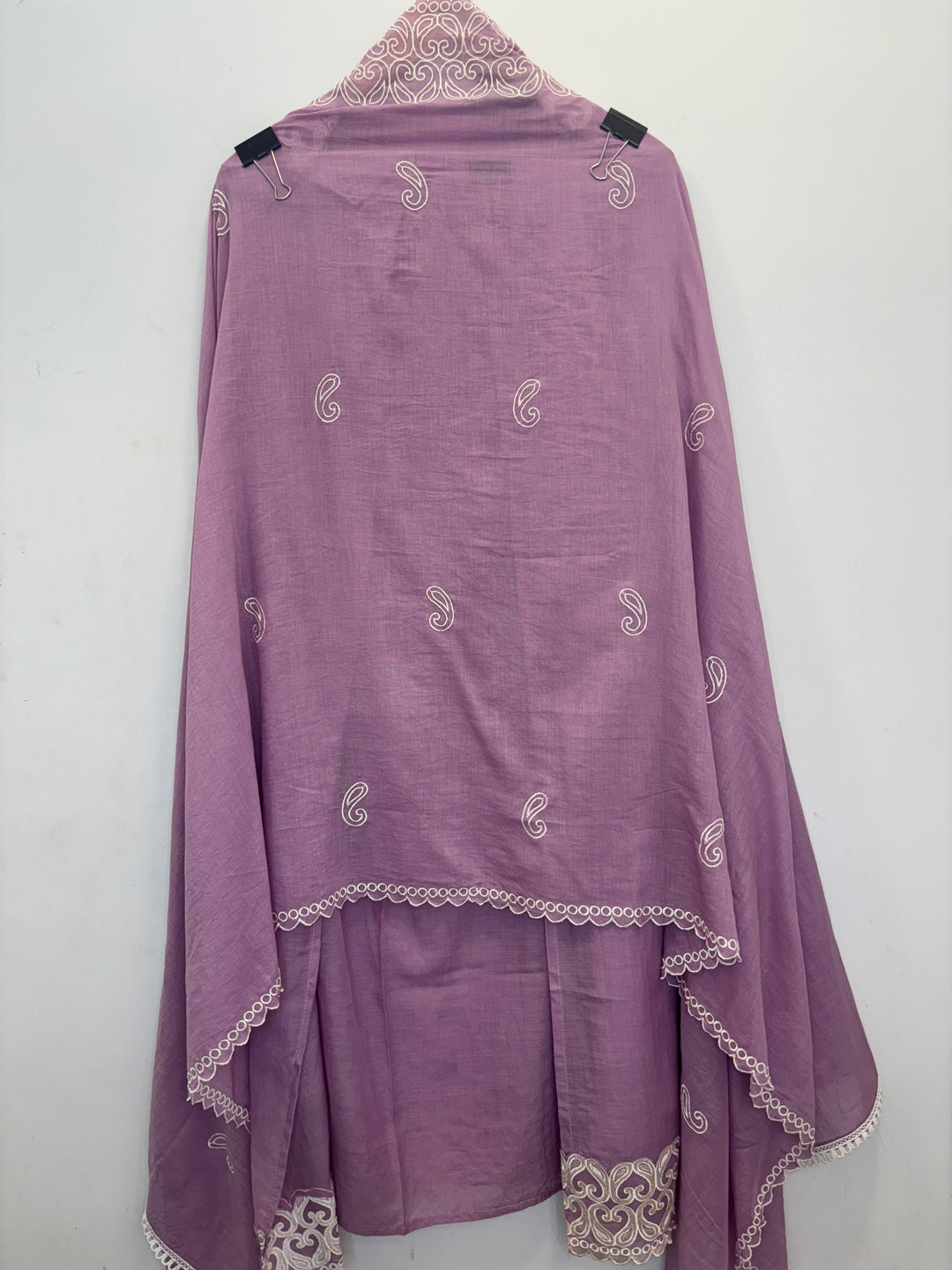 Purple Mul Cotton Unstitched Suit with Embroidery &amp; Cutwork Detailing