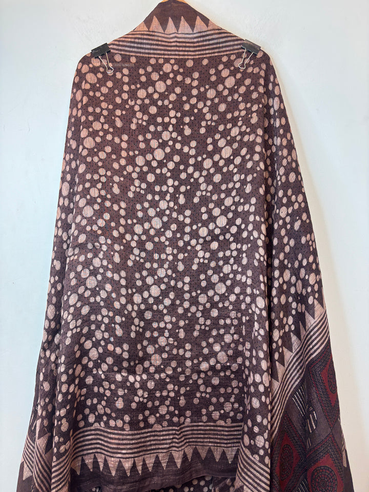Brown Ajrakh Block Printed Unstitched Suit Set