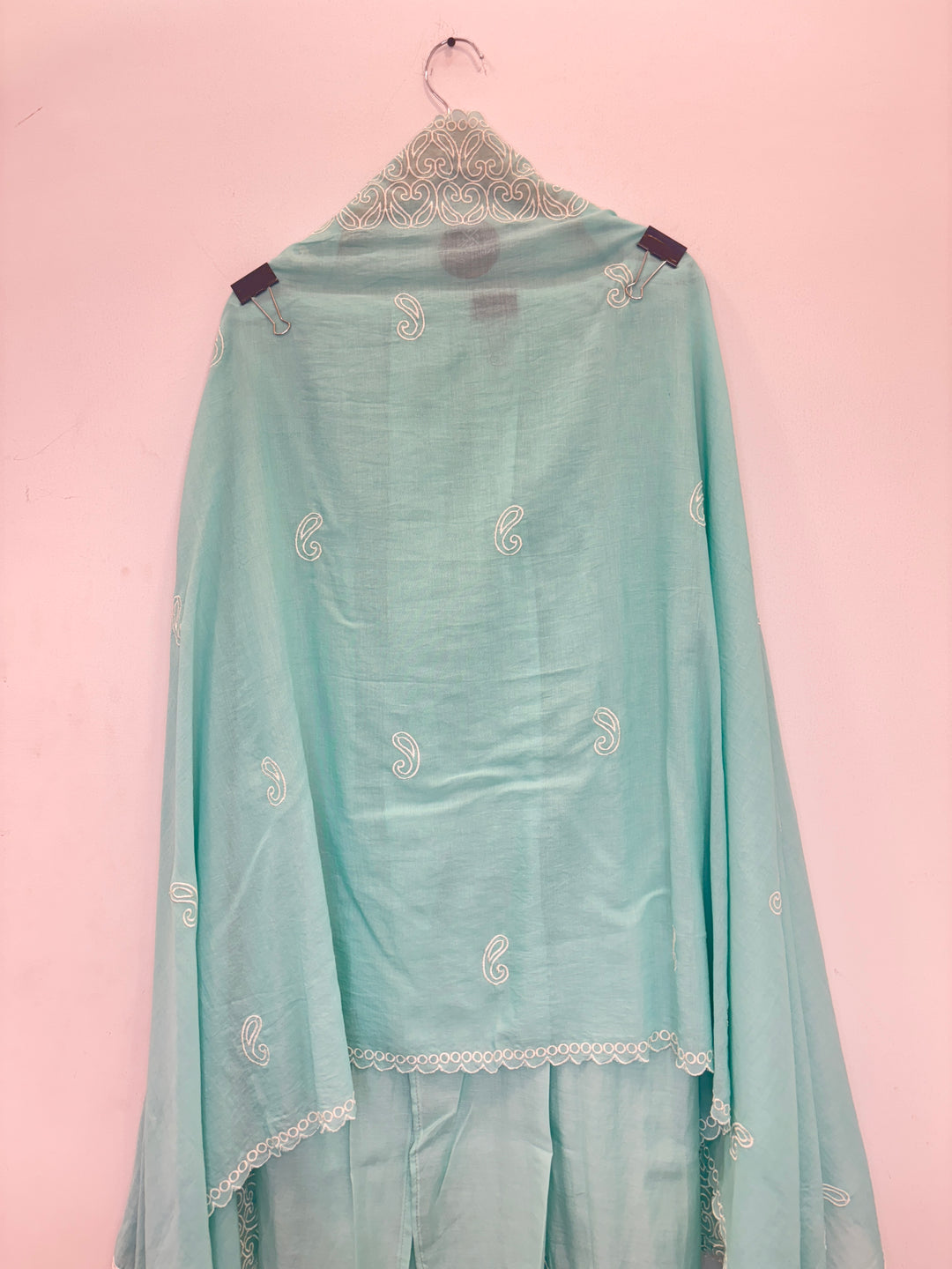Blue Mul Cotton Unstitched Suit with Embroidery &amp; Cutwork Detailing