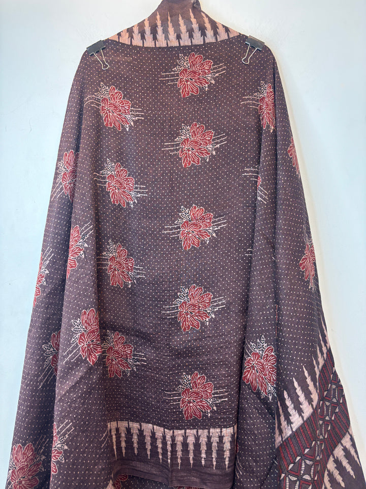 Smoky Plum Brown Ajrakh Block Printed Unstitched Suit Set