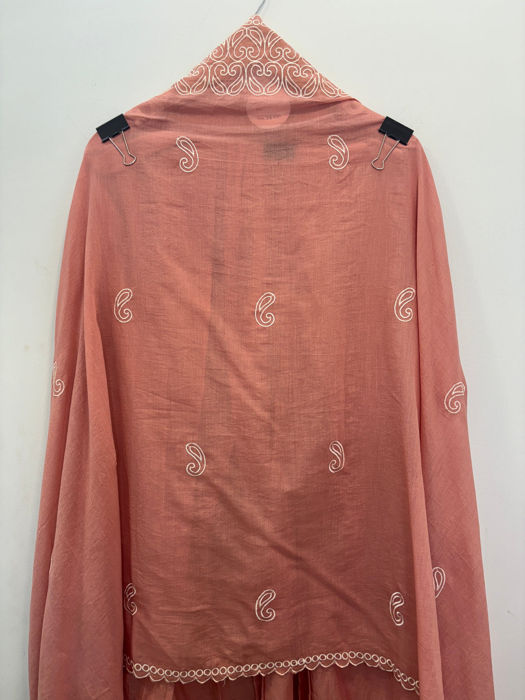 Peach Mul Cotton Unstitched Suit with Embroidery &amp; Cutwork Detailing