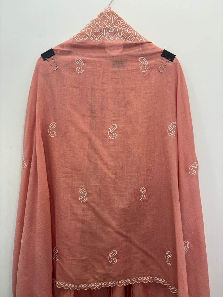 Peach Mul Cotton Unstitched Suit with Embroidery &amp; Cutwork Detailing
