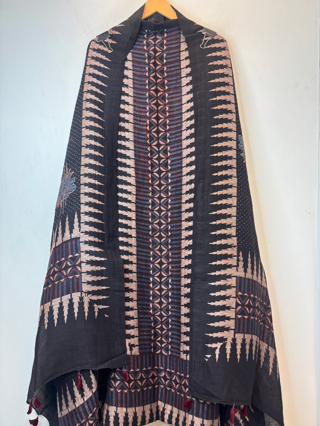 Dusty Pink Linen Ajrakh Block Printed Unstitched Suit Set