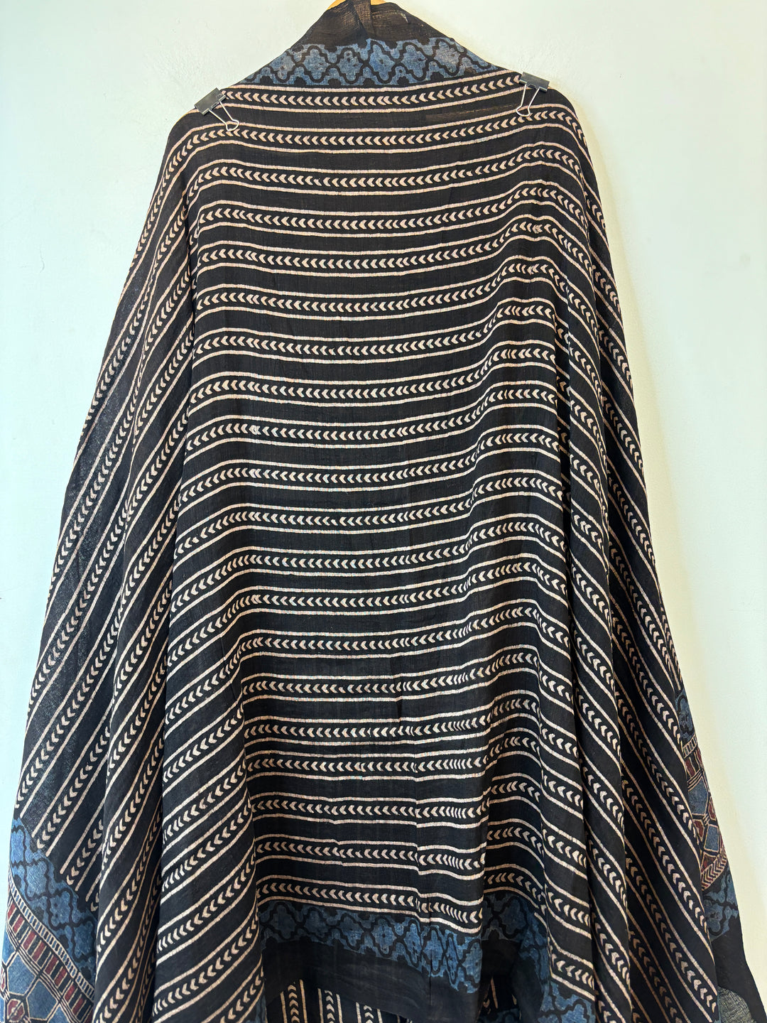 Black &amp; Blue Ajrakh Block Printed Unstitched Suit Set