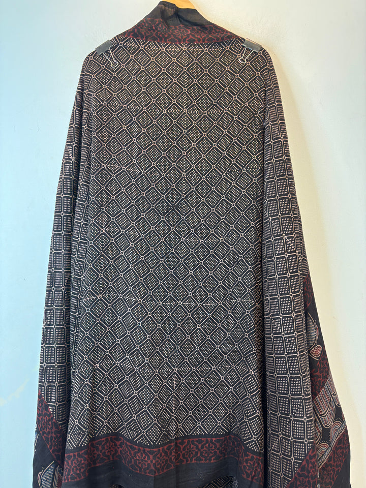 Navy Blue Ajrakh Block Printed Unstitched Suit Set