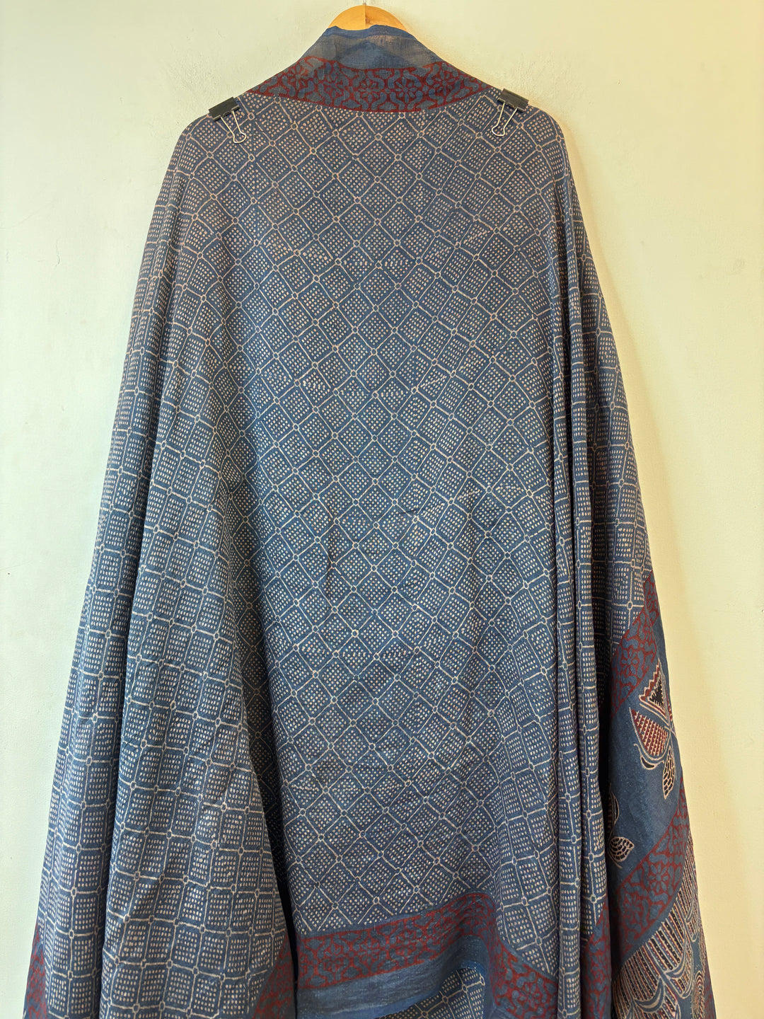 Indigo Blue Linen Ajrakh Block Printed Unstitched Suit Set