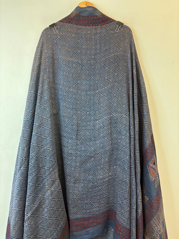 Indigo Blue Linen Ajrakh Block Printed Unstitched Suit Set