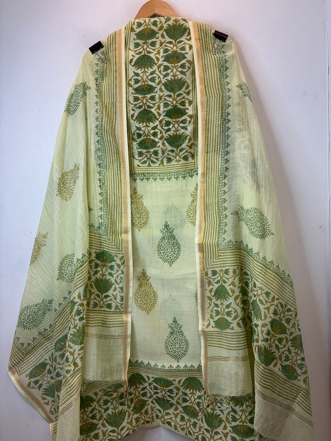 Green Mul Chanderi Hand Block Printed Suit Set ML4