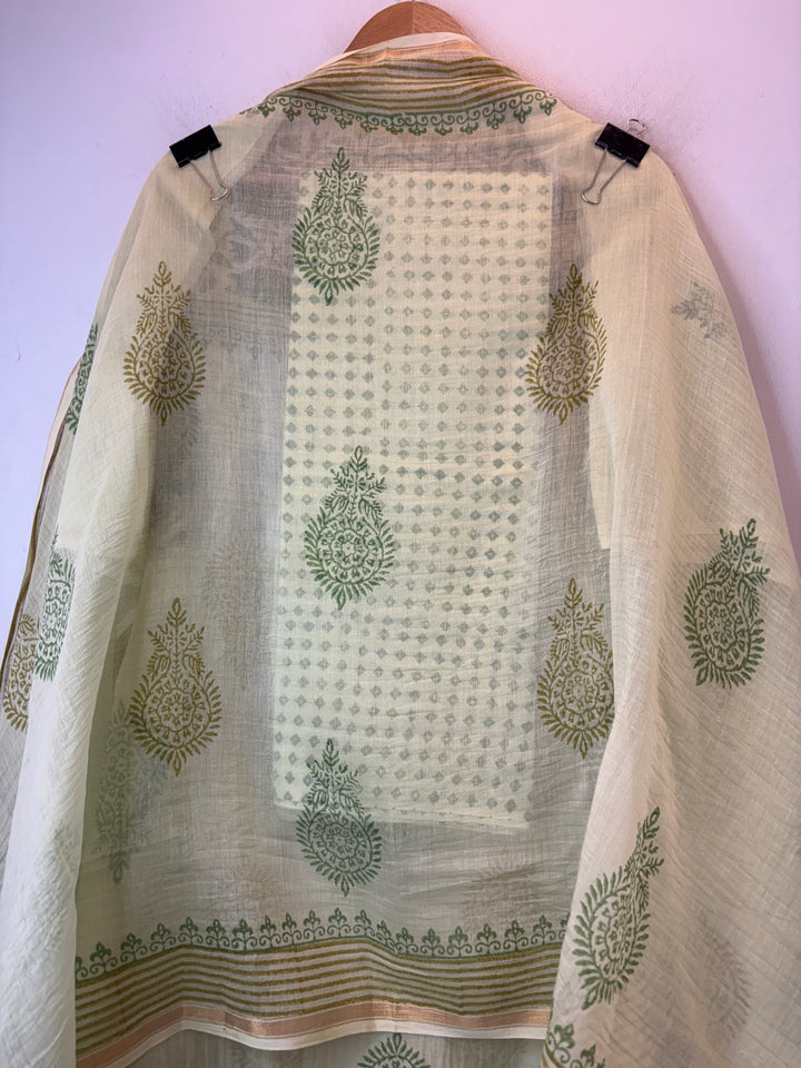 Green Mul Chanderi Hand Block Printed Suit Set ML4