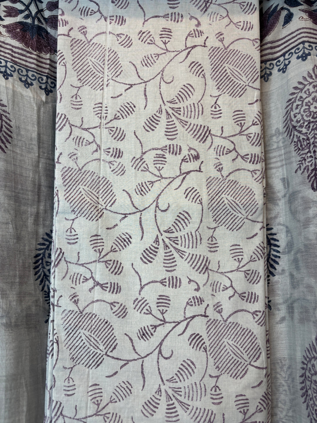 Powder White with Indigo Mul Chanderi Hand Block Printed Suit Set ML6