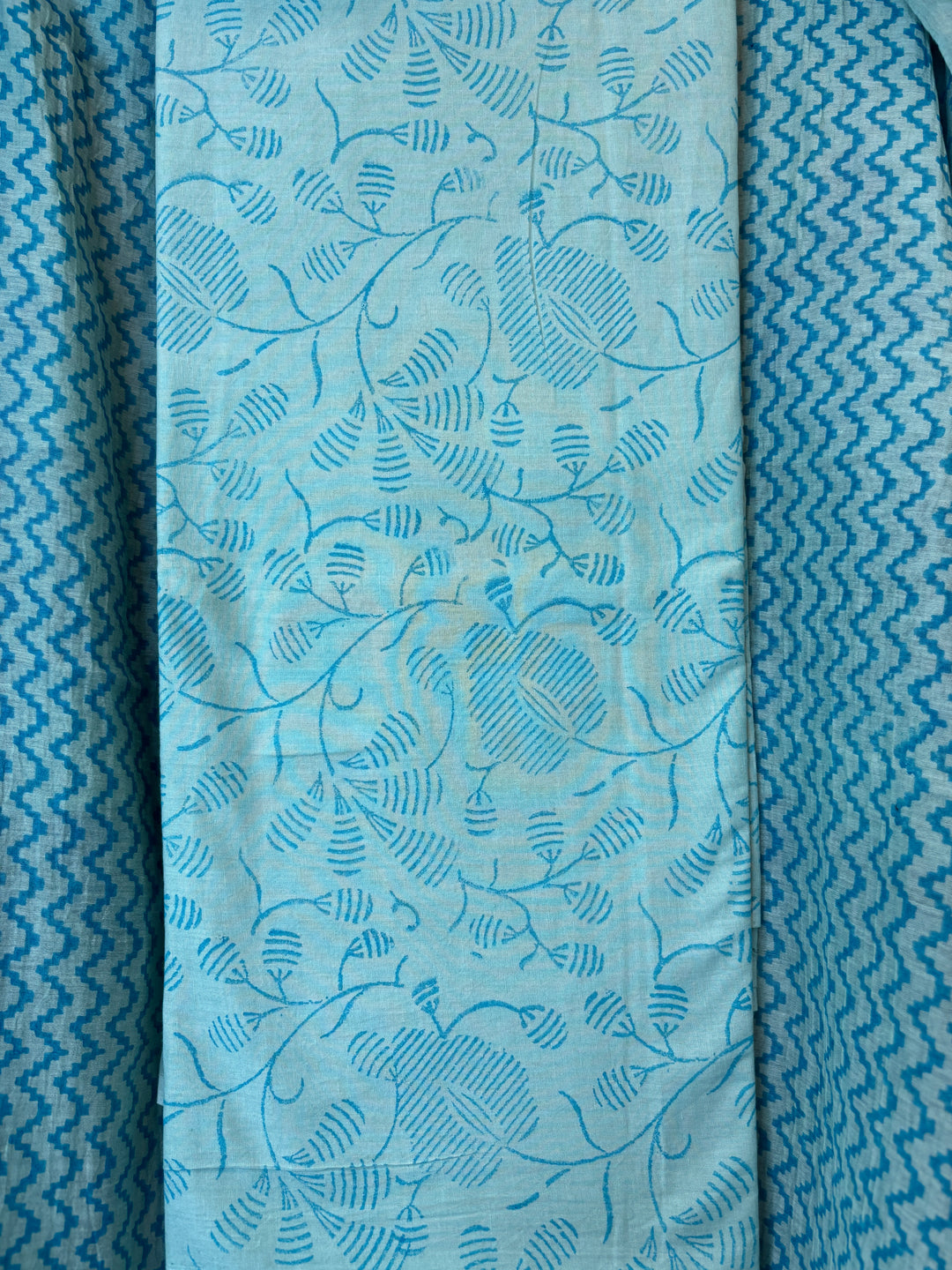 Mint Blue Mul Chanderi Hand Block Printed Suit Set ML1