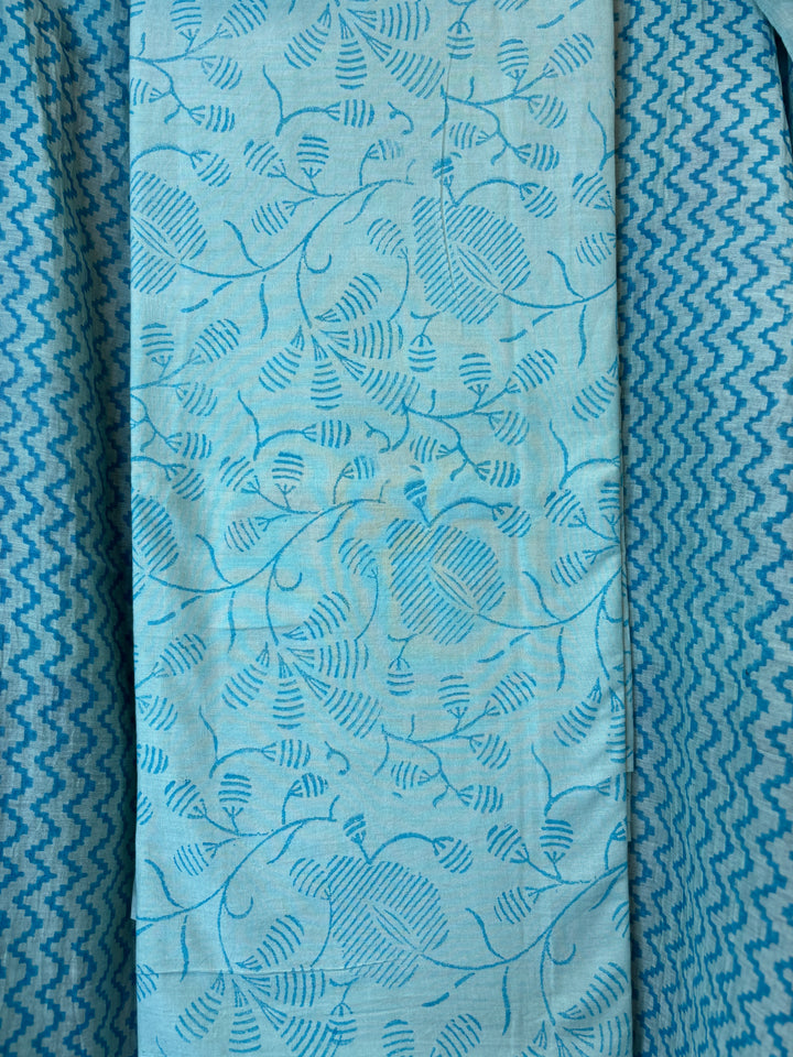 Mint Blue Mul Chanderi Hand Block Printed Suit Set ML1
