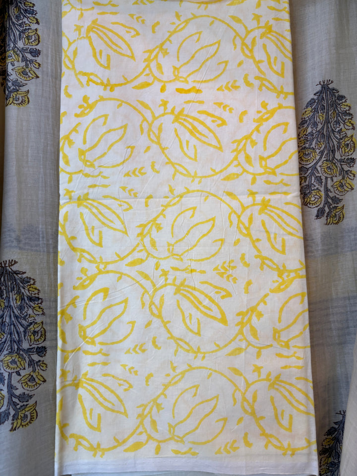 Butter Yellow Mul Chanderi Hand Block Printed Suit Set ML5