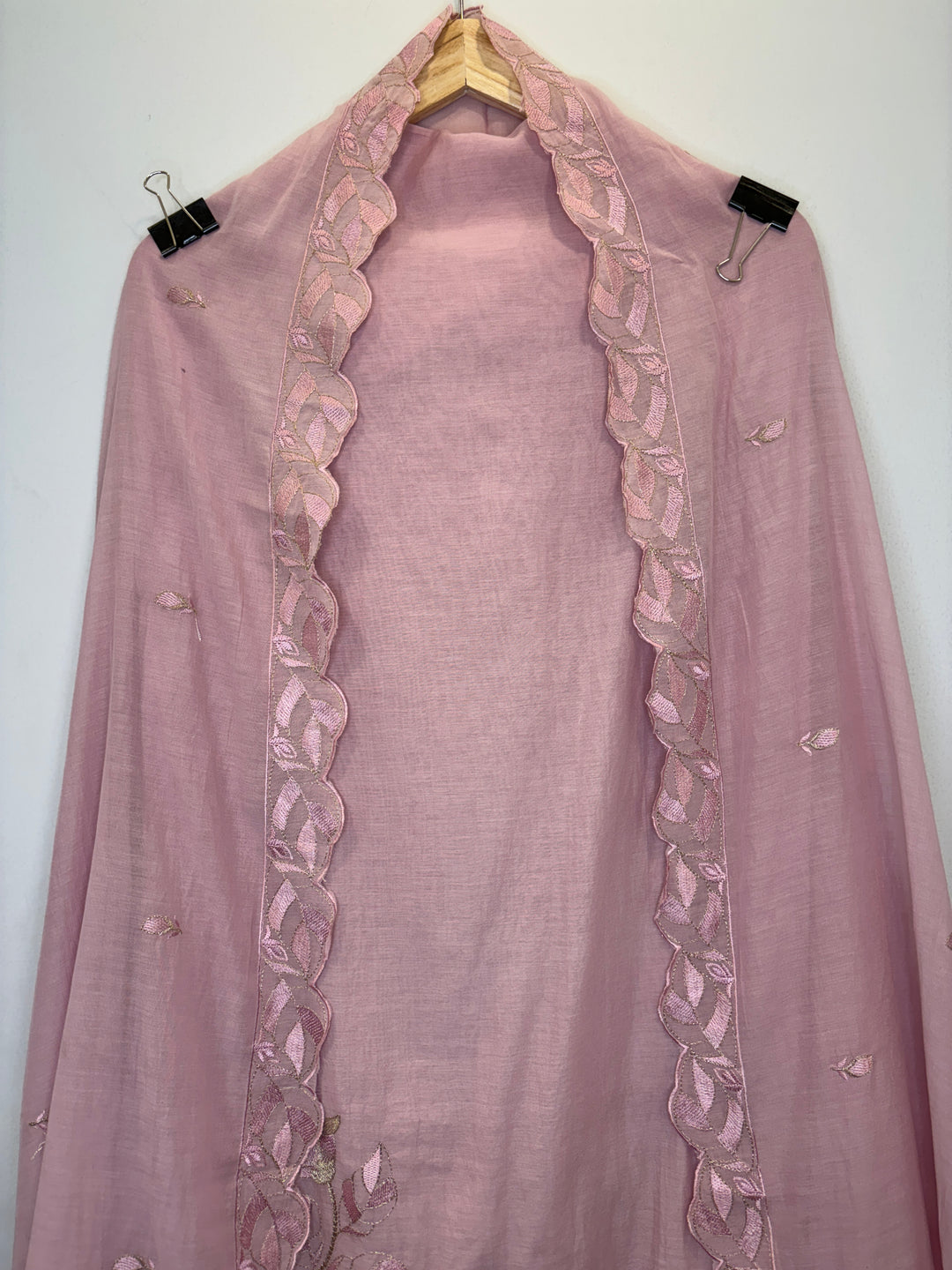 Pink Mul Cotton Unstitched Suit with Applique &amp; Embroidered Dupatta