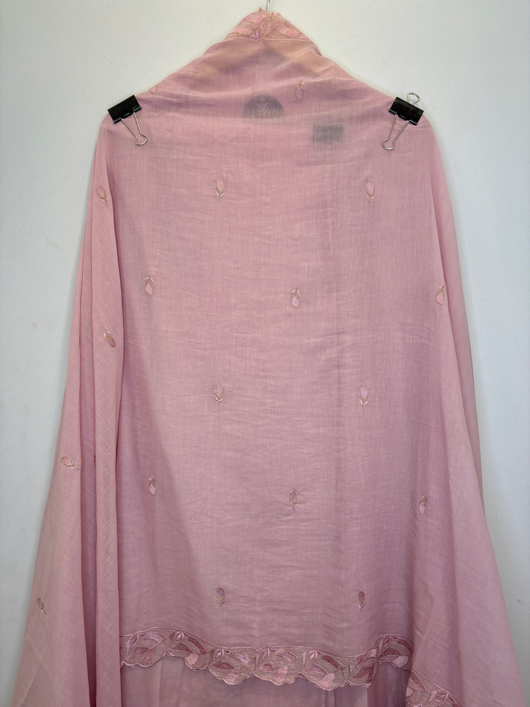 Pink Mul Cotton Unstitched Suit with Applique &amp; Embroidered Dupatta