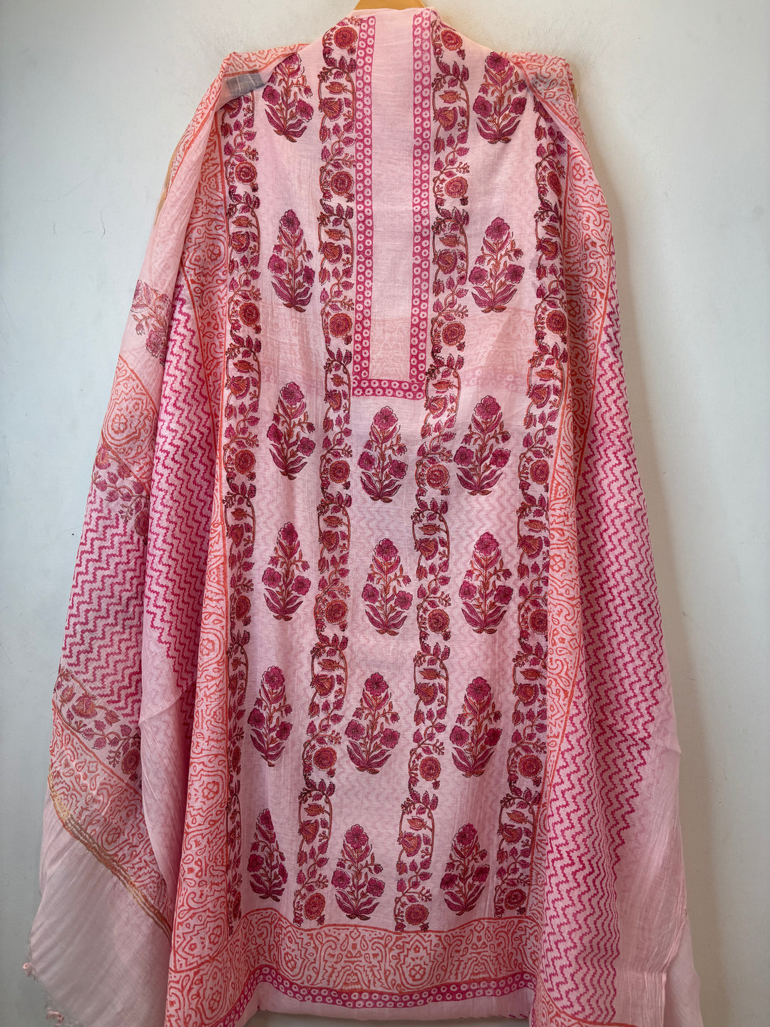 Pink Mul Chanderi Hand Block Printed Suit Set ML3
