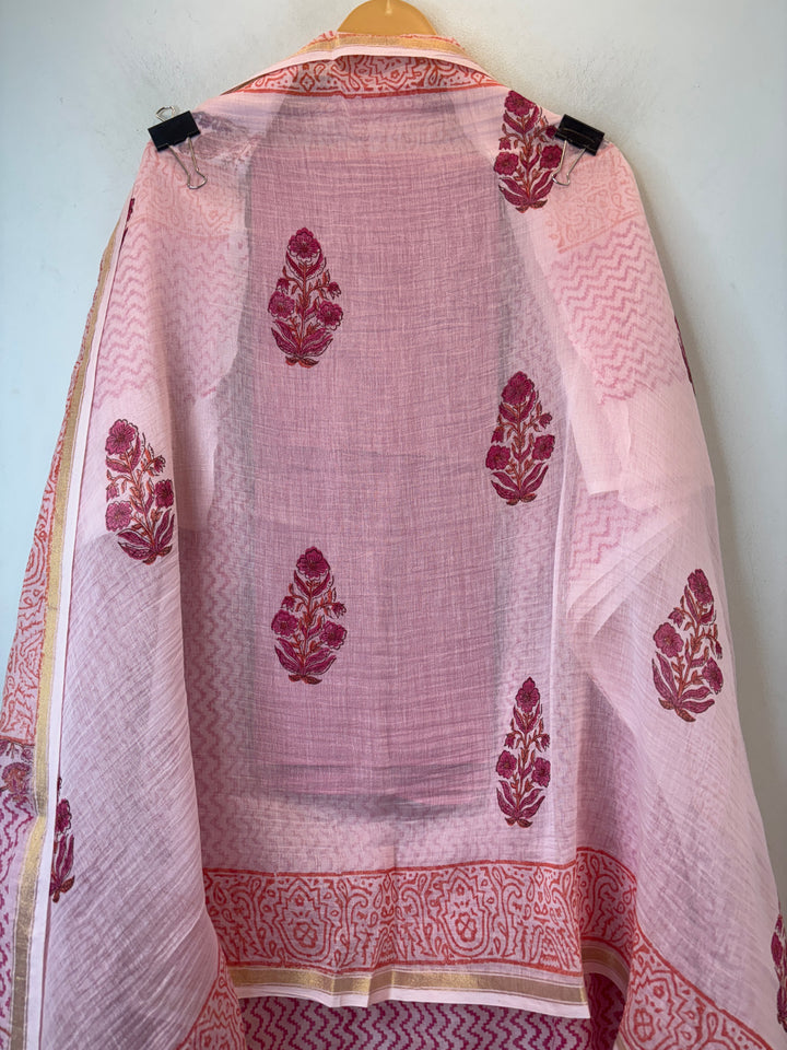 Pink Mul Chanderi Hand Block Printed Suit Set ML3