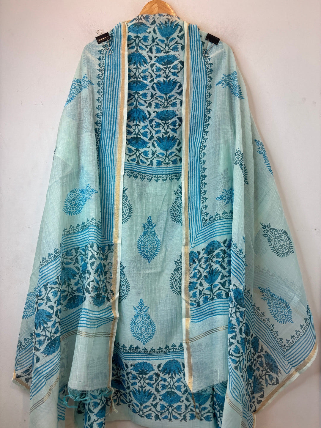 Blue Mul Chanderi Hand Block Printed Suit Set ML2