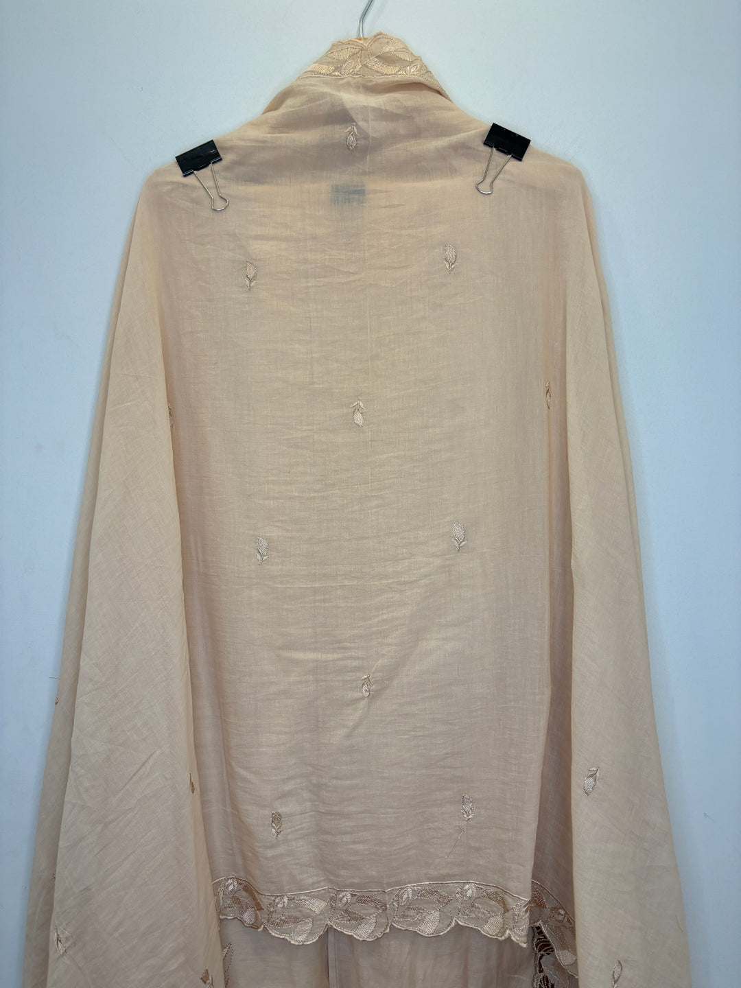 Beige Mul Cotton Unstitched Suit with Applique &amp; Embroidered Dupatta