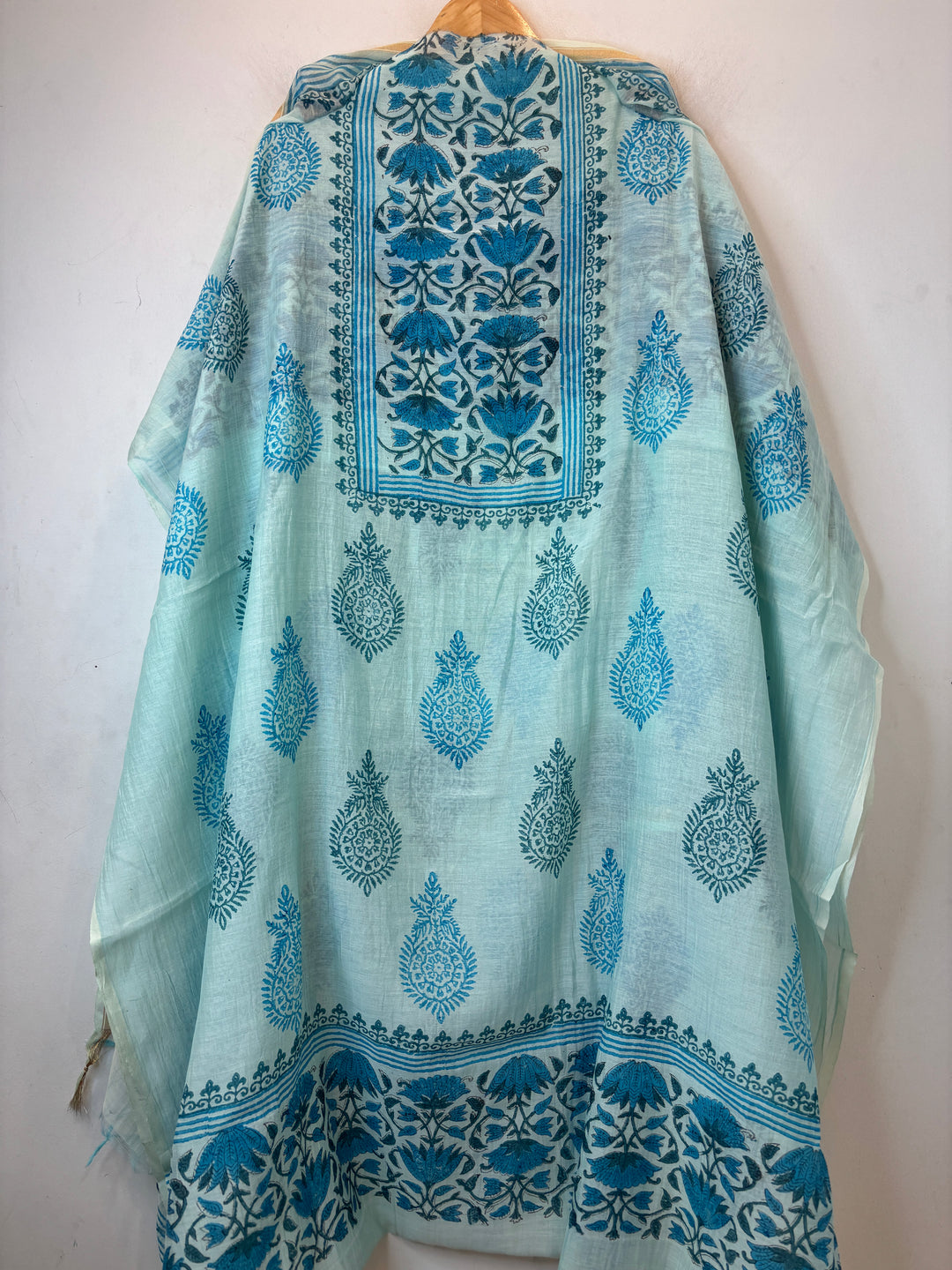 Blue Mul Chanderi Hand Block Printed Suit Set ML2